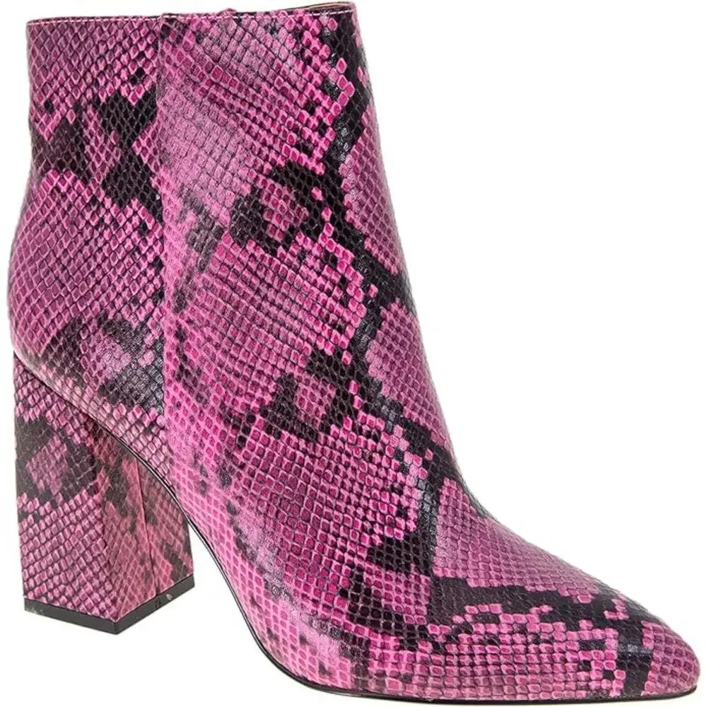 New box BCBGeneration Briel snakeskinblack pink ankle boots block heel 10 M - Picture 4 of 5